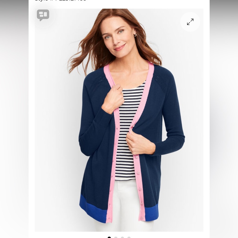 Talbots Girlfriend Cardigan-Tipped Navy Pink Sz M